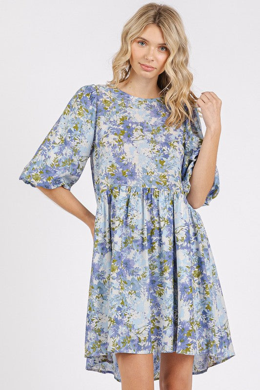New Summer Flower Print Linen Blend Babydoll Mini Dress – Feminine and Flowy Babydoll Dress with Floral Print for a Playful Summer Look