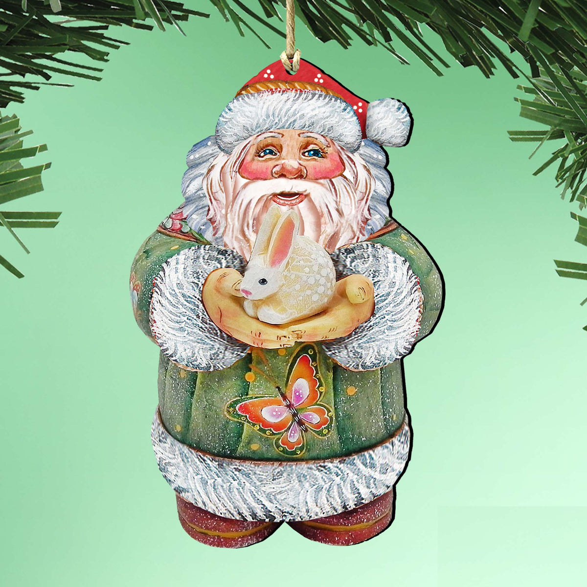 Bunny Santa Christmas Wooden Ornaments by G. DeBrekht - Easter Spring Decor - 8118085