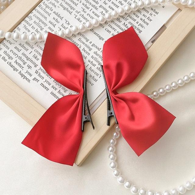 2pcs Black White Ribbon Hair Bows Clips Vintage Bowknot Side Hairpin Cute Girls Barrettes Headdress Hair Accessories for Women