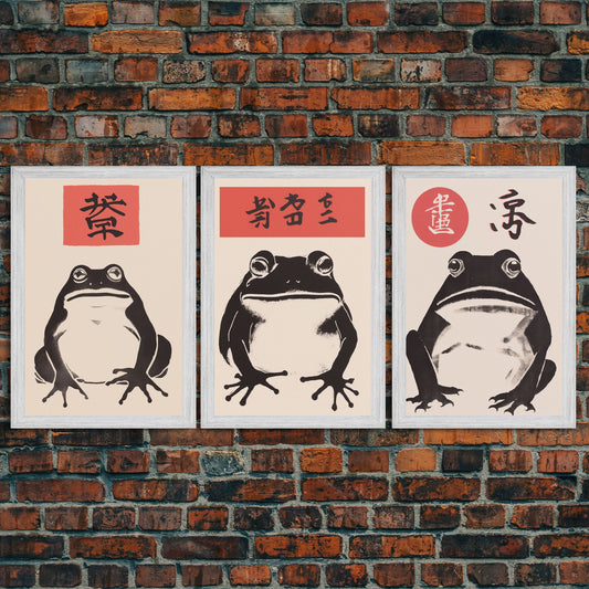 Japanese Set of 3 Frog Prints, Japanese Prints, Vintage Art, Japanese Frog, Matsumoto Hoji  Inspired Wall Decor, Modern Art, Wabi Sabi