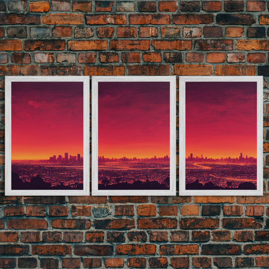 Los Angeles on Fire, Wildfire Art, Abstract City Skyline, 3 piece wall art, 3 piece canvas print