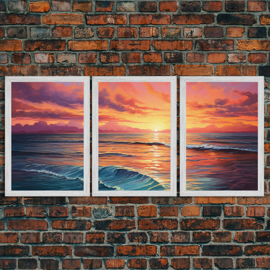 Beautiful Watercolor Panoramic Beach Landscape Canvas Print | Perfect for Home Decor | Whimsical Beach House Decor | 3 Piece Wall Art