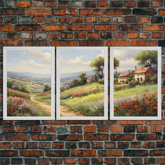 French Country Gallery Wall Art Set | Vintage Living Room Decor | Collection of 3 | French Countryside | Minimalist Farmhouse Decor