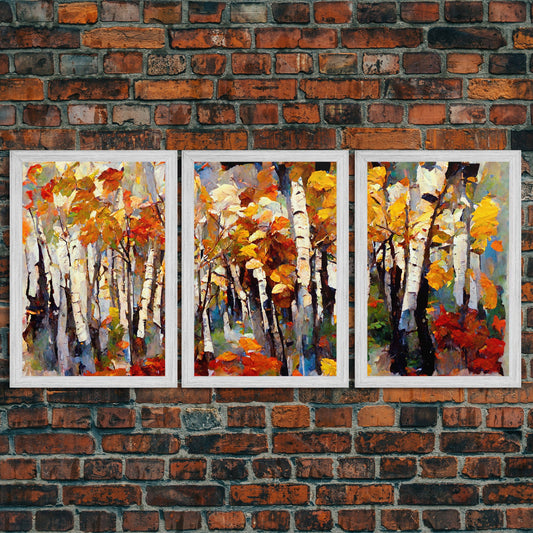 Birch Forest Watercolor, Birch Trees, 3 Piece Wall Art, Ready To Hang Canvas Print, Beautiful Living Room Wall Art Decor