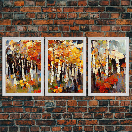Birch Forest Watercolor, Birch Trees, 3 Piece Wall Art, Ready To Hang Canvas Print, Beautiful Living Room Wall Art Decor