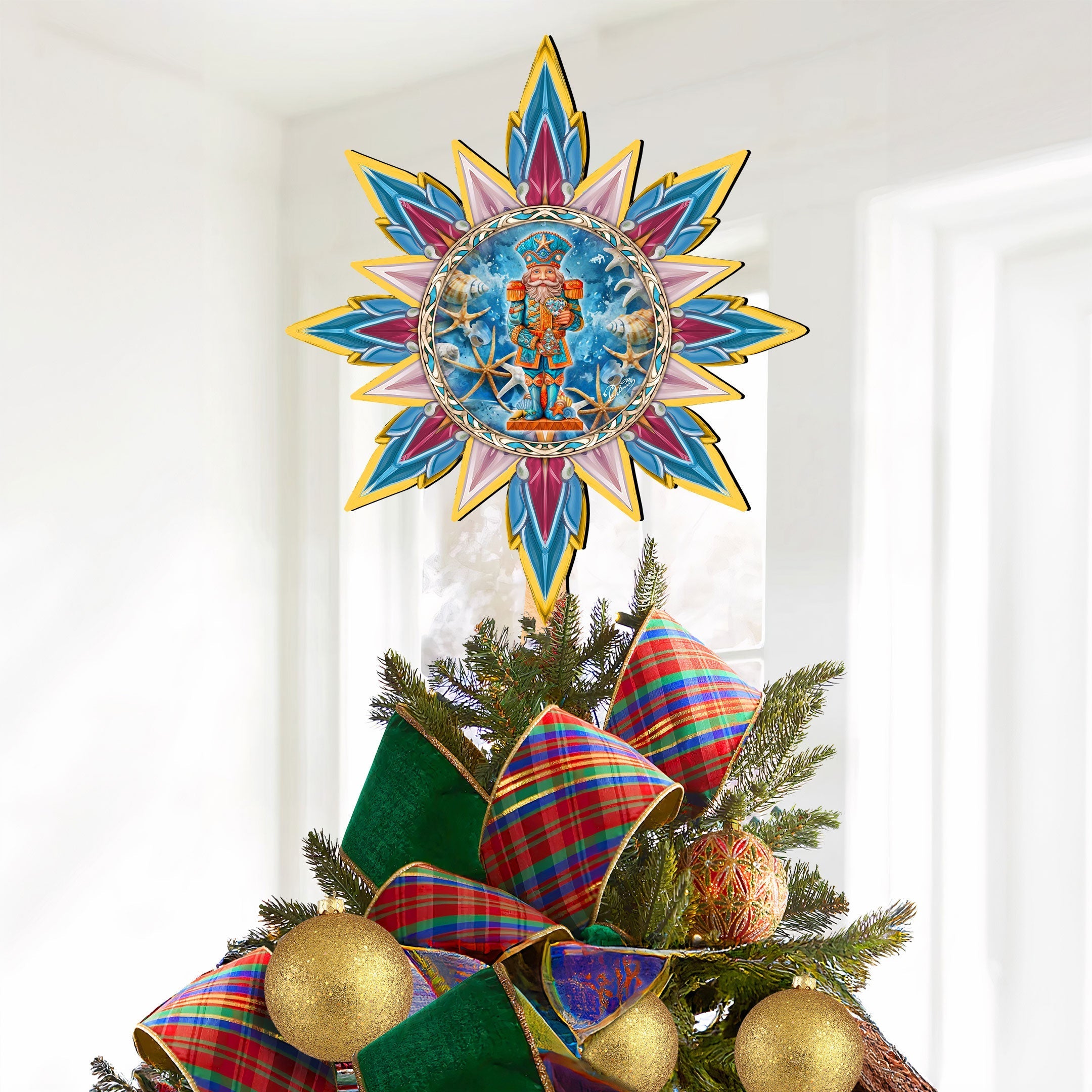 Coastal Nutcracker Tree Topper Wooden Decor by G. Debrekht - Coastal Holiday Decor - 895113