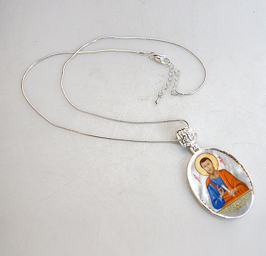 Saint Jude Silver Plated Mother of Pearl Necklace Jewelry - 43036