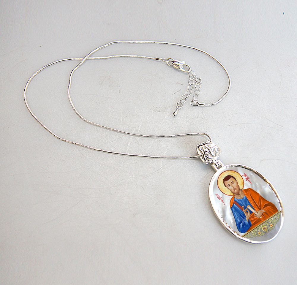 Saint Jude Silver Plated Mother of Pearl Necklace Jewelry - 43036