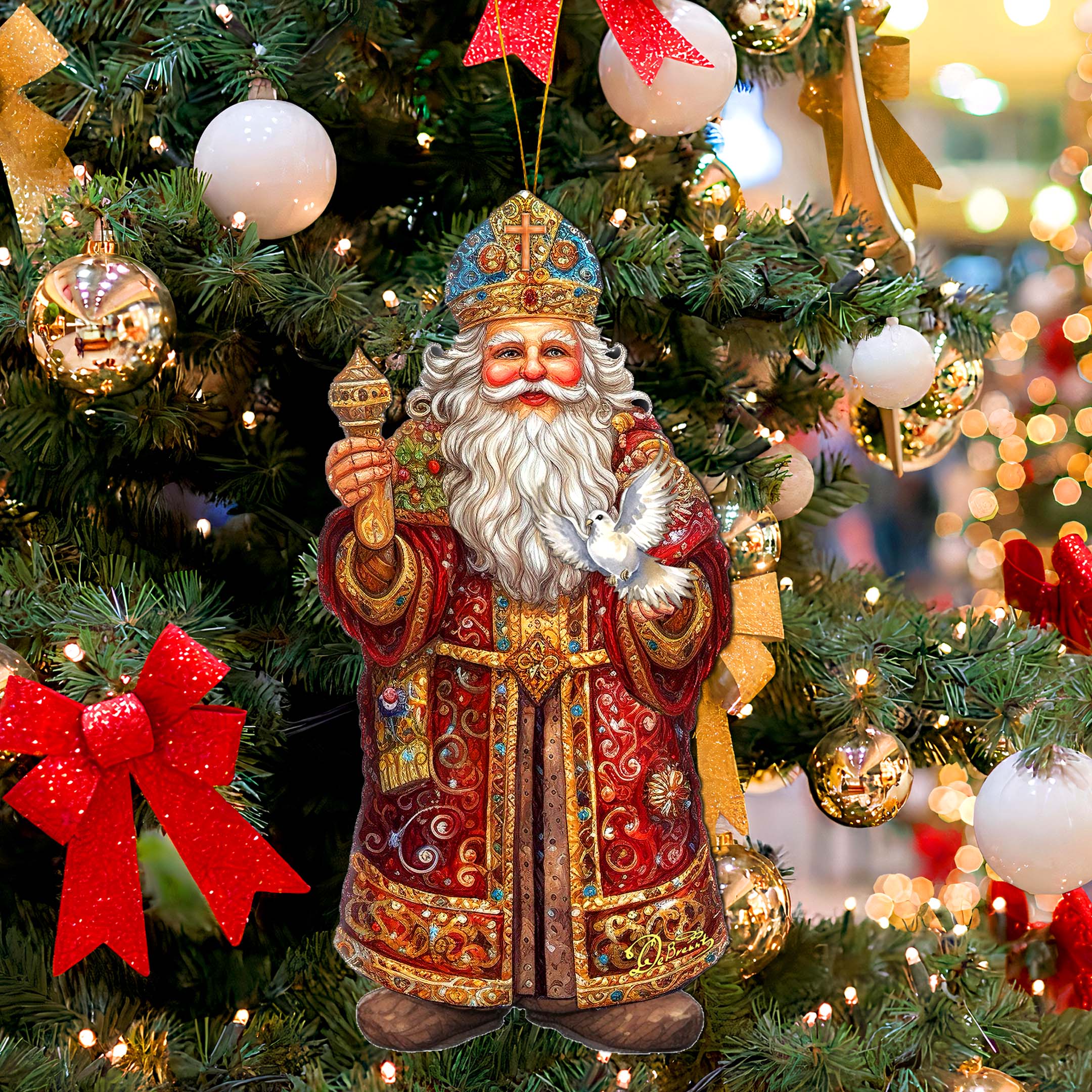 Santa's Dove of Hope Wooden Ornaments by G. Debrekht - Christmas Santa Snowman Decor - 8691416