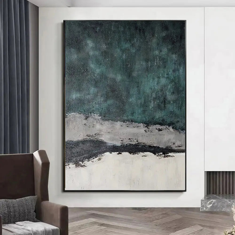 Green Textured Abstract Canvas Painting Wabi Sabi Art