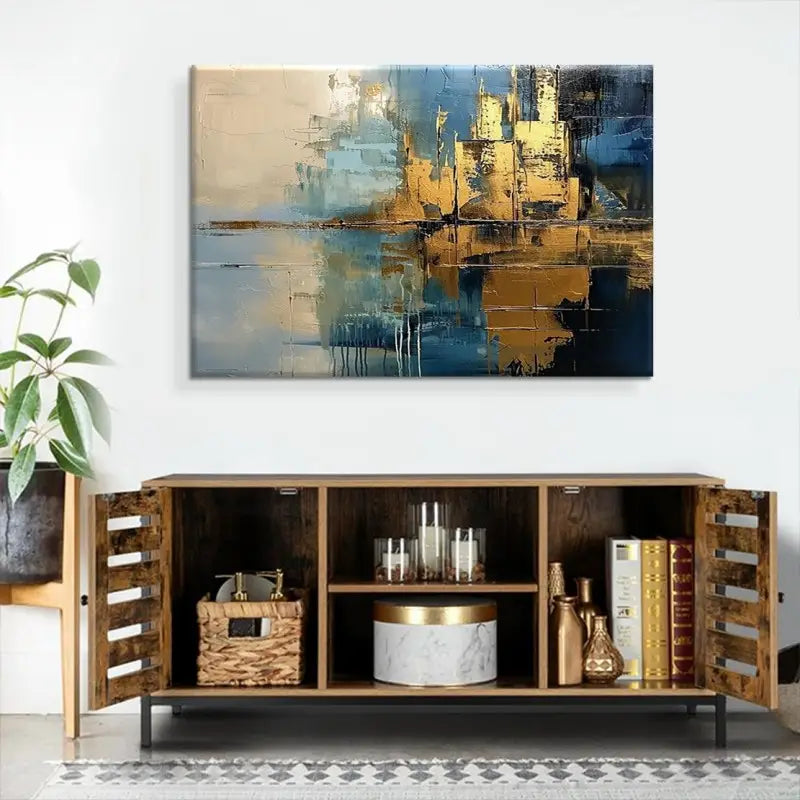 Handmade Blue Abstract Oil Painting Canvas Decor