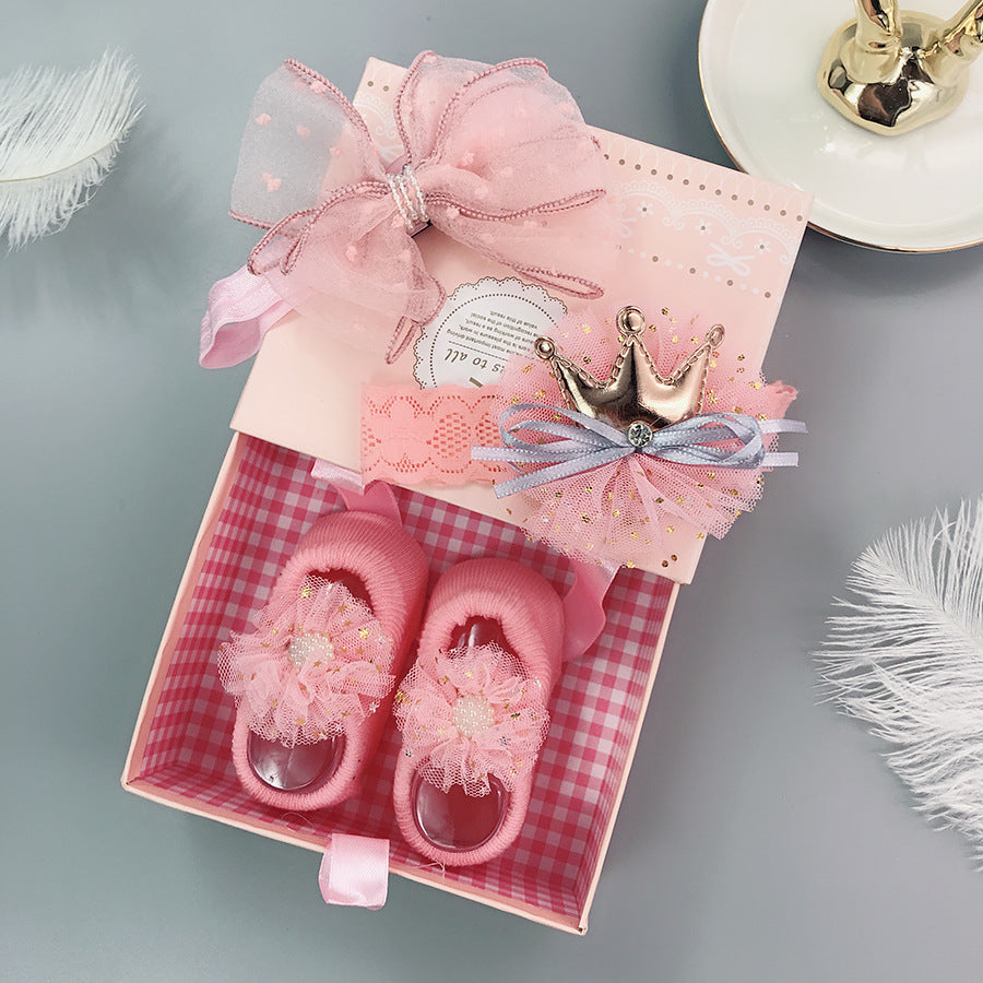 Flower Baby Girl Headband Socks Set Shoes With  Crown Bows Newborn Headbands For Girls Turban Baby Hair Accessories