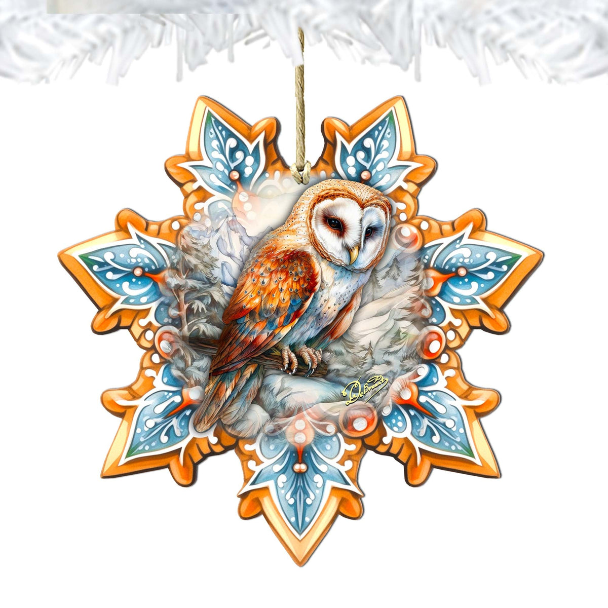 Short-eared Owl Snowflake Wooden Ornaments by G. Debrekht - Nature Wildlife Decor - 8688434