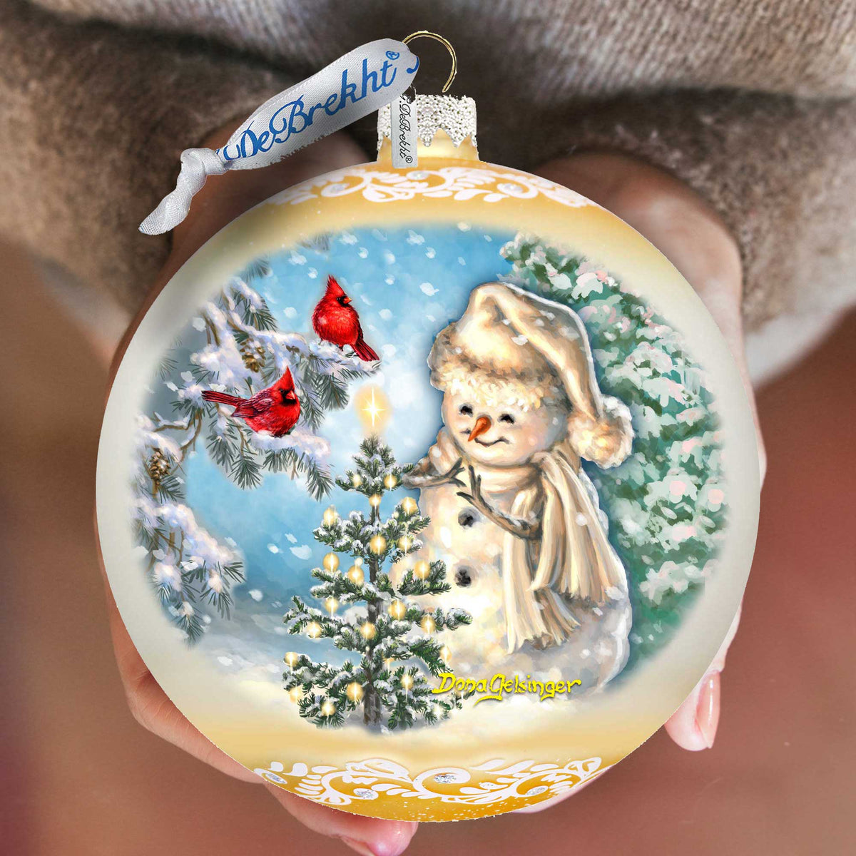 Glowing Snowman Lg Glass Ornament in Gold by Gelsinger - Christmas Decor - 73926G-DG