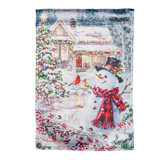 Cottage in the Snow Lustre Garden Flag