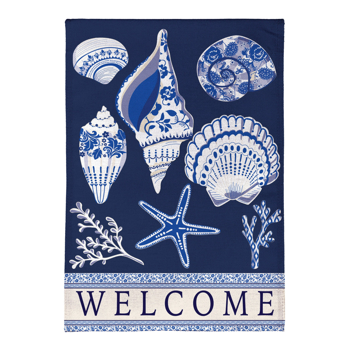 Chinoiserie Seashells Burlap Garden Flag