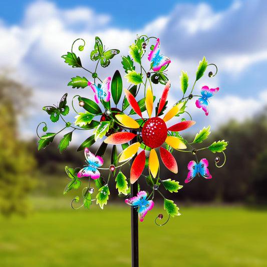 Metal Wind Spinner, Botanical Butterflies, 75" H