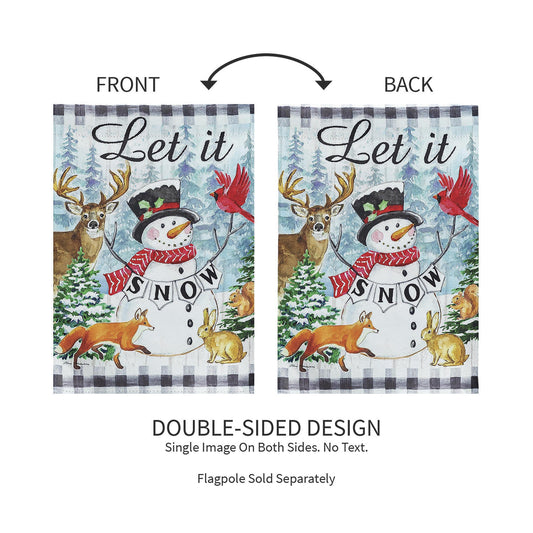 Let it Snow Snowman and Woodlands Suede Garden Flag