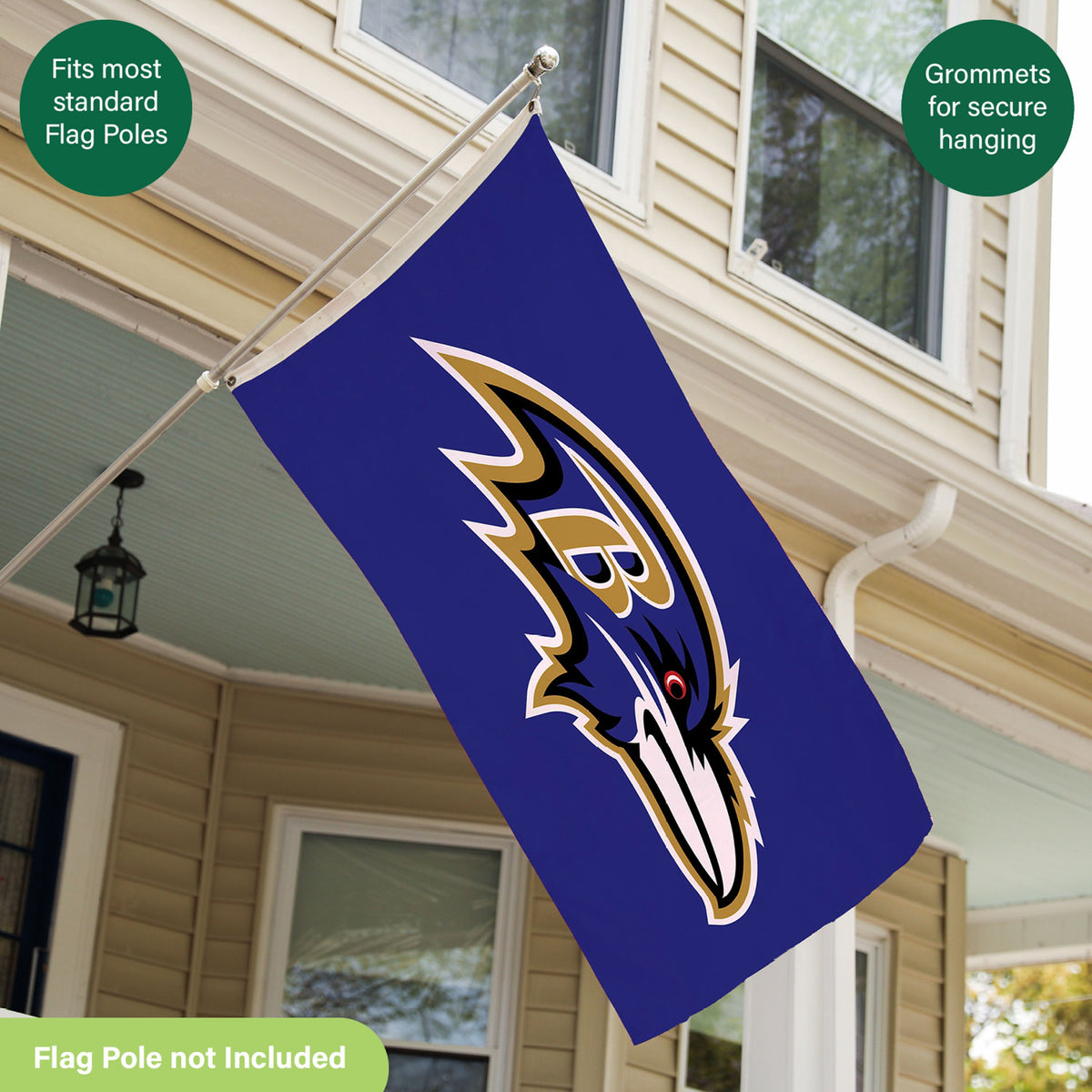 Baltimore Ravens Single Sided Flag w/ 2 Grommets, 3'x5'