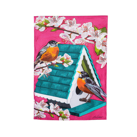 Cherry Blossoms & Friends Burlap House flag
