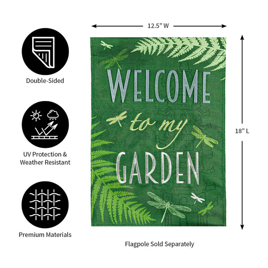 Welcome Dragonfly Garden Burlap Flag