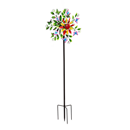 Metal Wind Spinner, Botanical Butterflies, 75" H