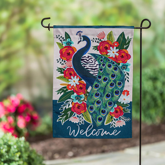 Floral Peacock Garden Linen Flag