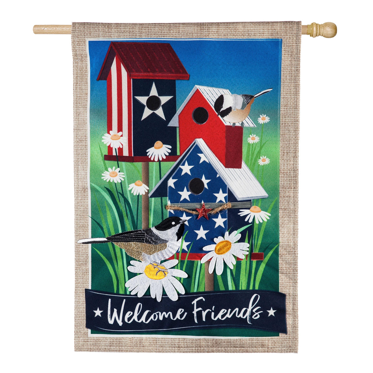 Patriotic Birdhouses House Burlap Flag