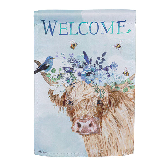 Hillside Pasture Floral Cow Suede Garden Flag