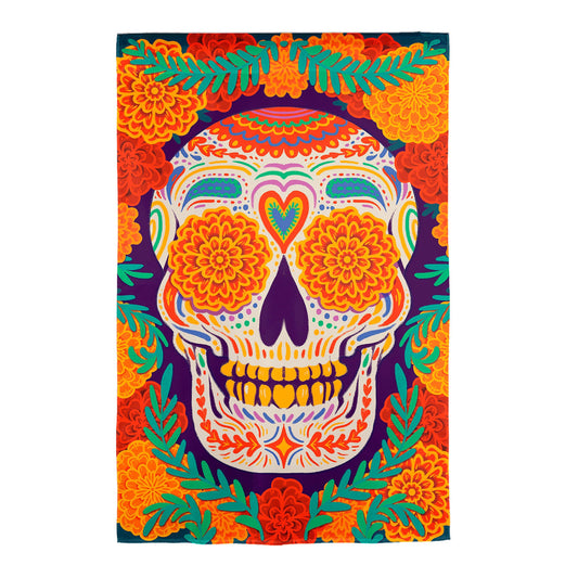 Day of the Dead Skull Burlap Garden Flag