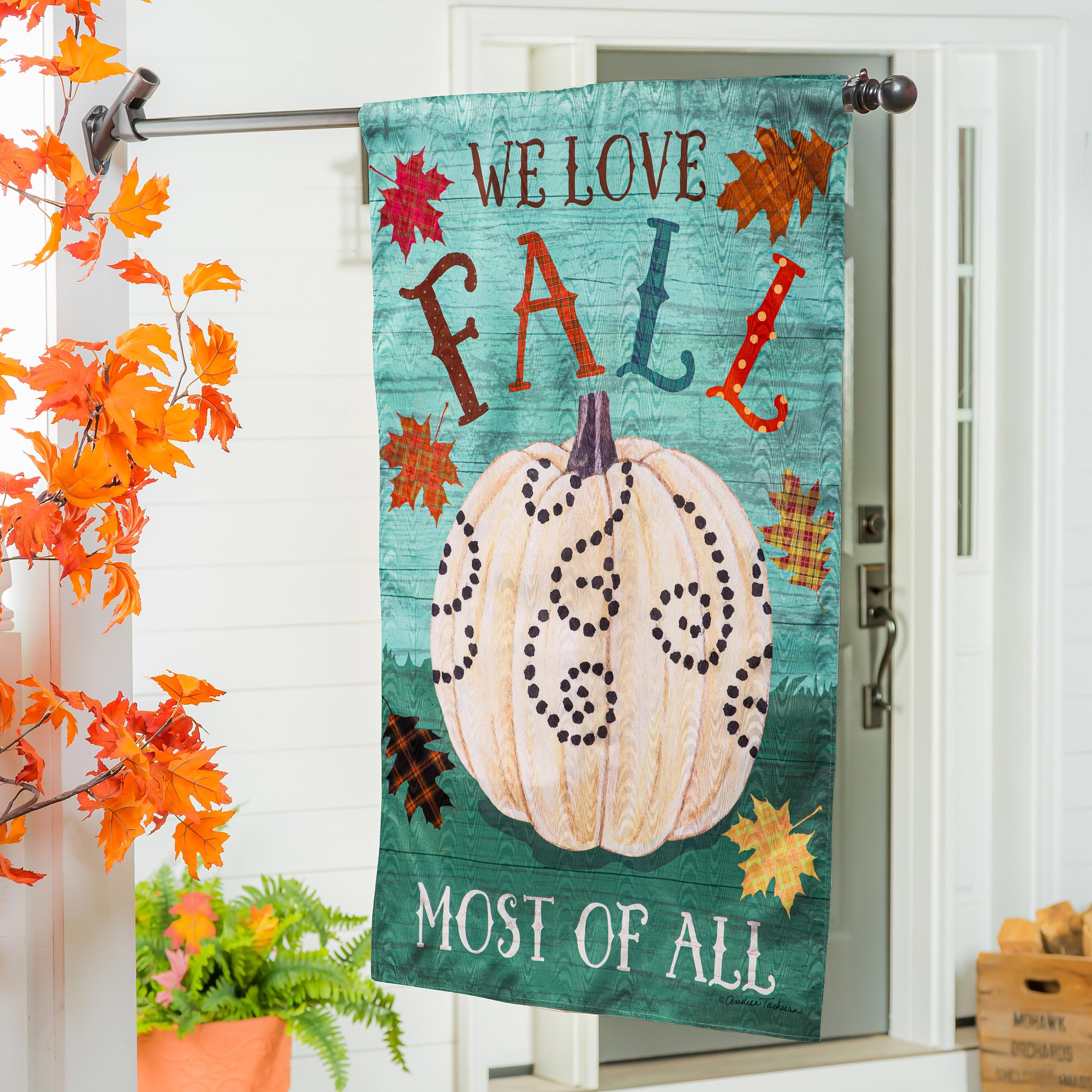 We Love Fall Most of All Moire House Flag