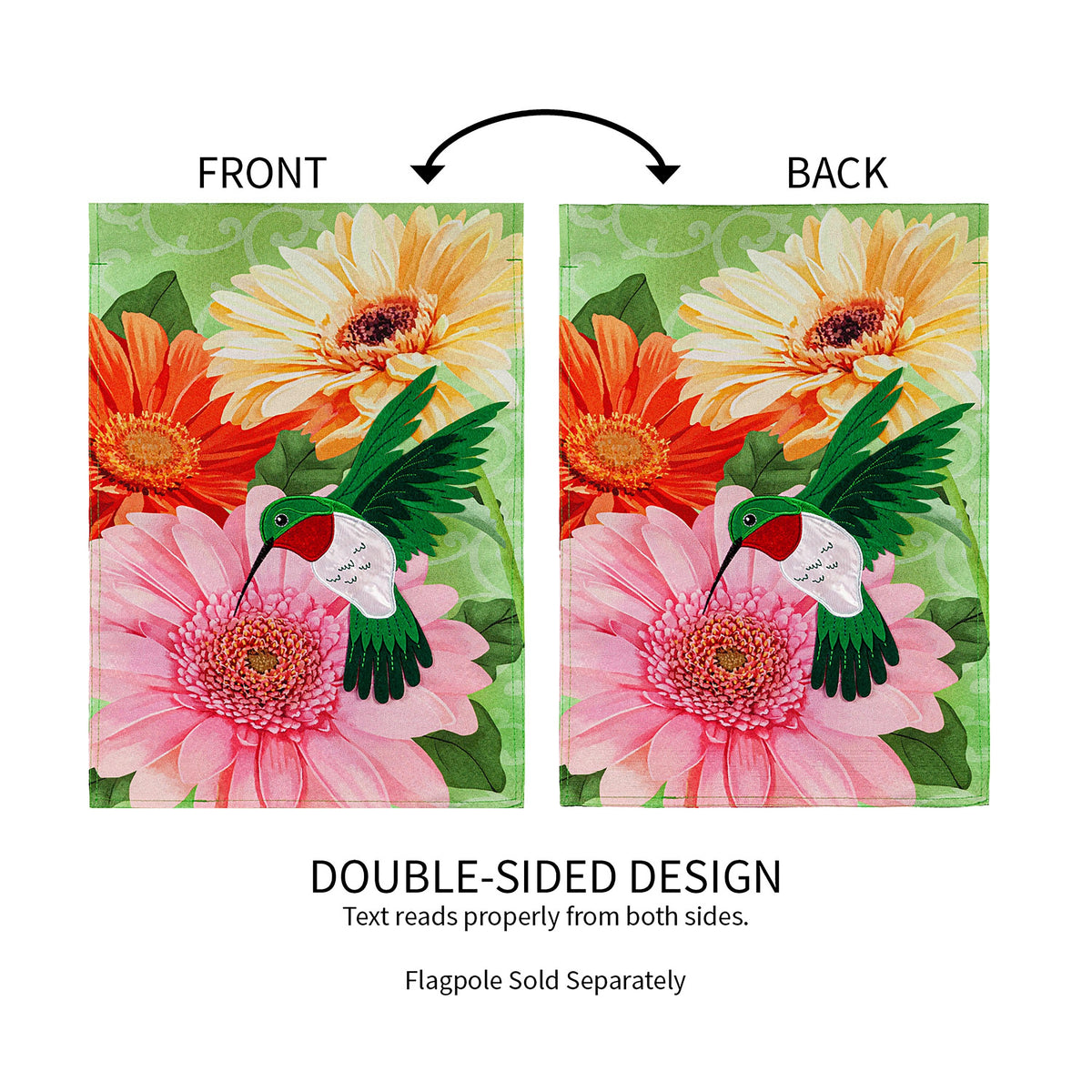 Hummingbird and Daisy Trio Garden Linen Flag