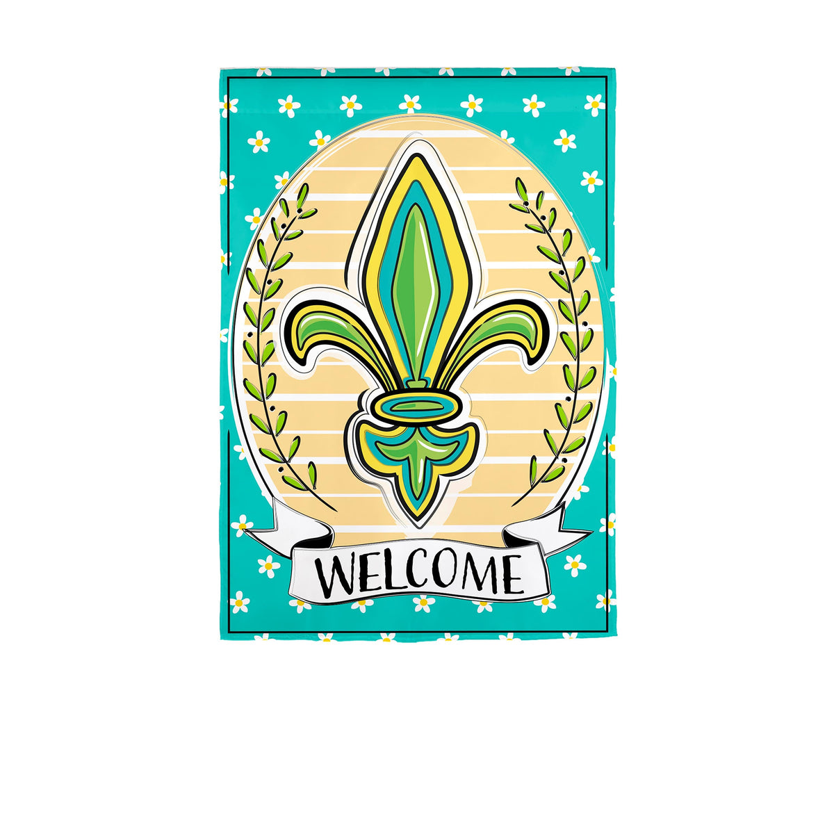 Fleur De Lis Welcome Applique House Flag