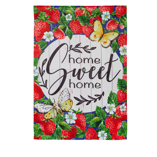 Home Sweet Home Strawberries Garden Suede Flag