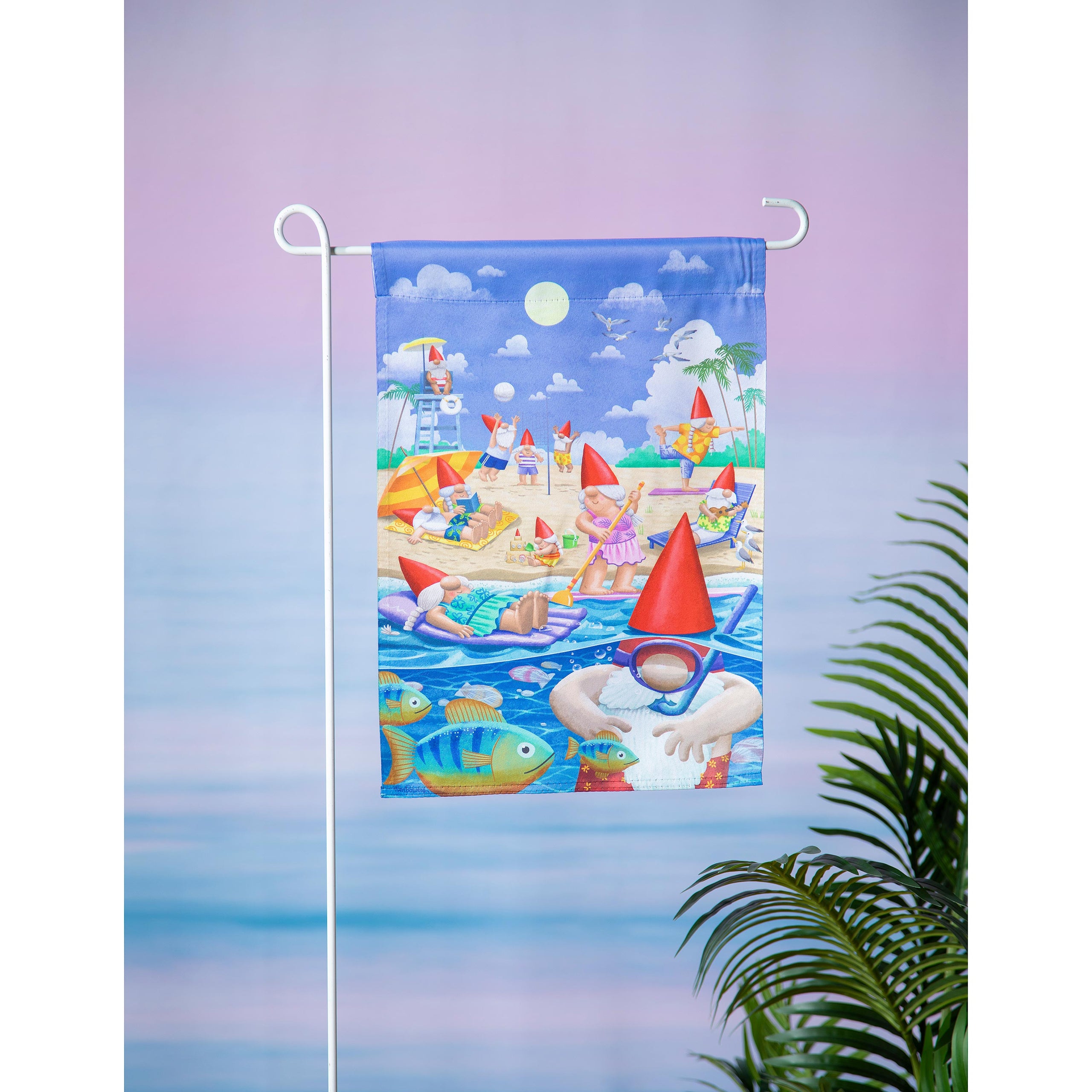 Gnome Beach Day Garden Suede Flag