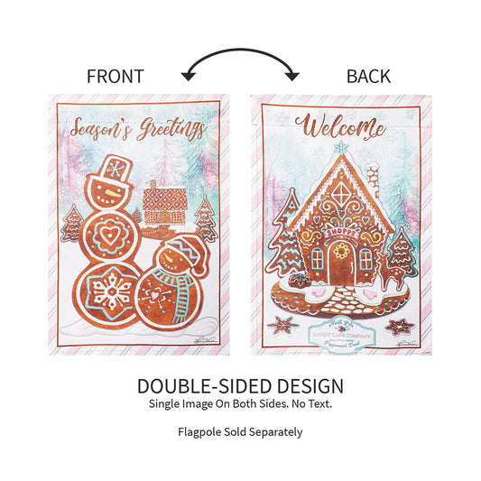 Season's Greeting Gingerbread Reversible Suede Garden Flag