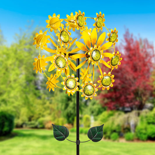 75"H Double Sunflower Wind Spinner
