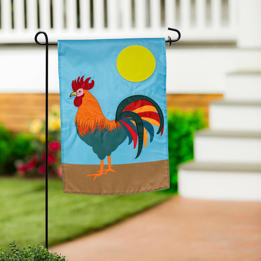 Colorful Rooster Basic Applique Garden Flag