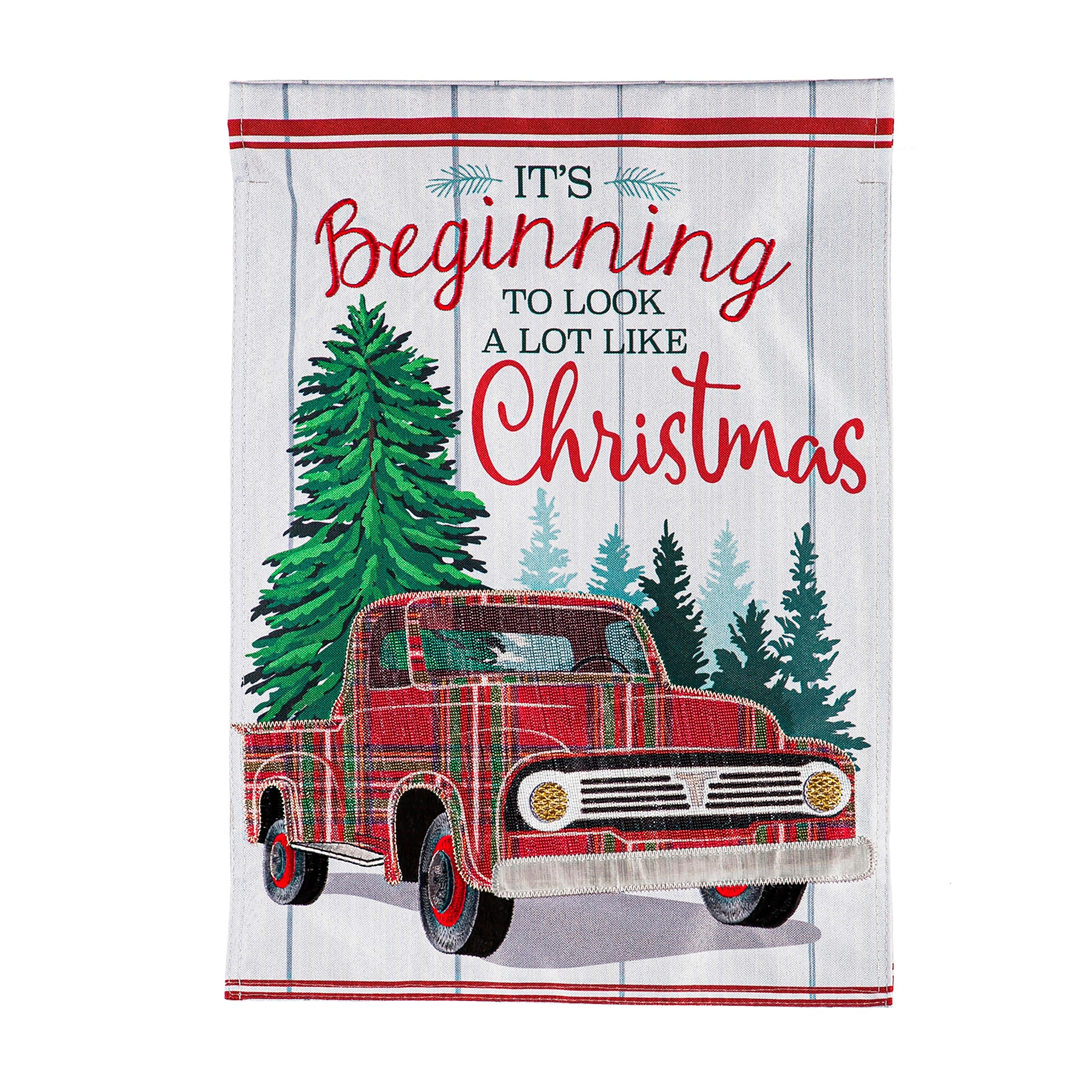 Plaid Christmas Truck House Linen Flag