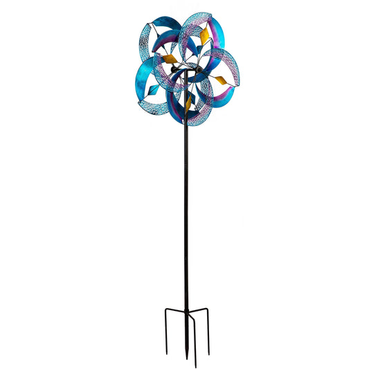 Metal Wind Spinner, Blue Patterned, 75"H