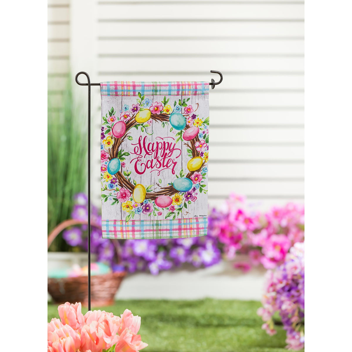 Easter Floral Wreath Garden Suede Flag