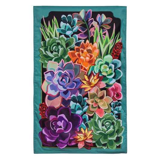 Summer Succulents Burlap House Flag
