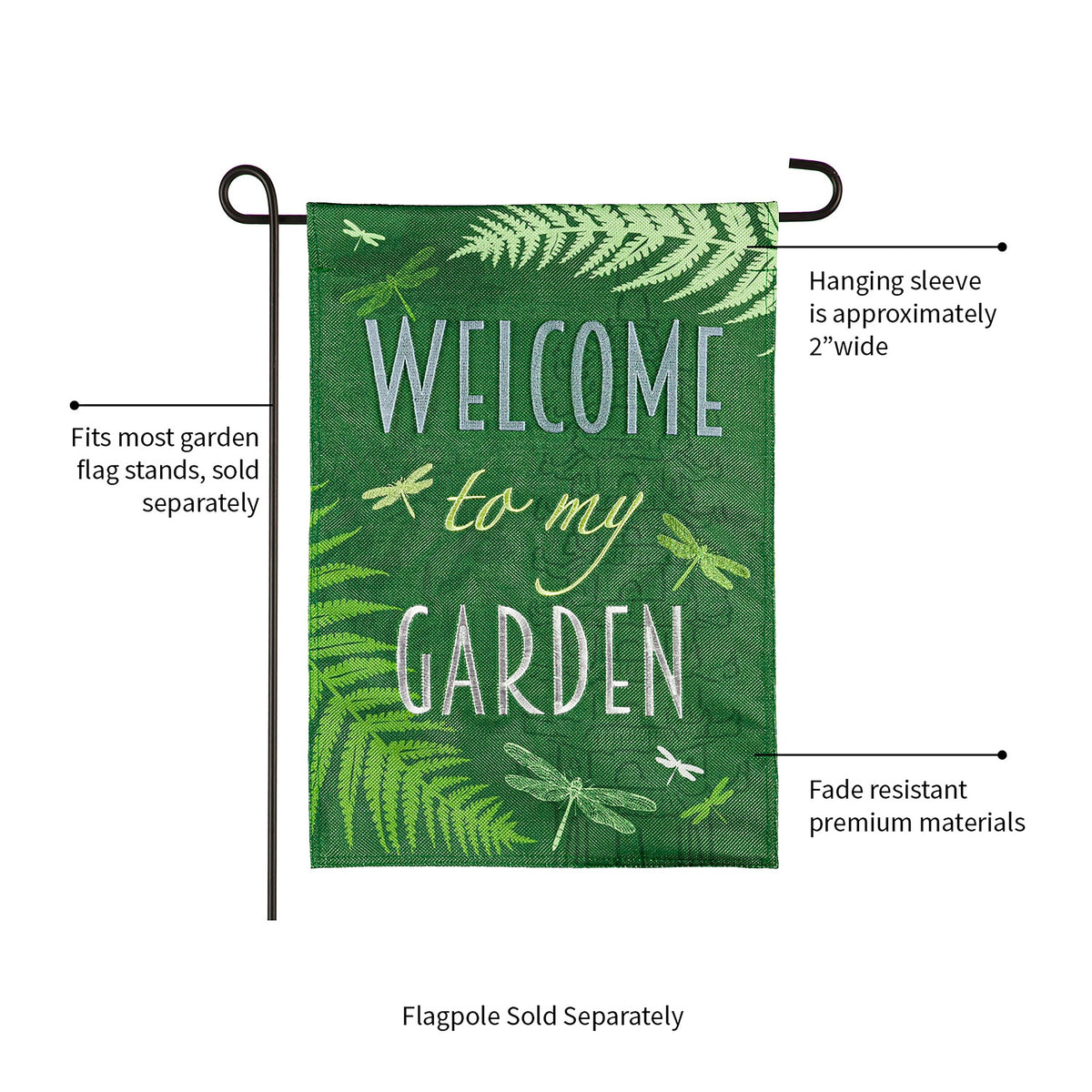 Welcome Dragonfly Garden Burlap Flag