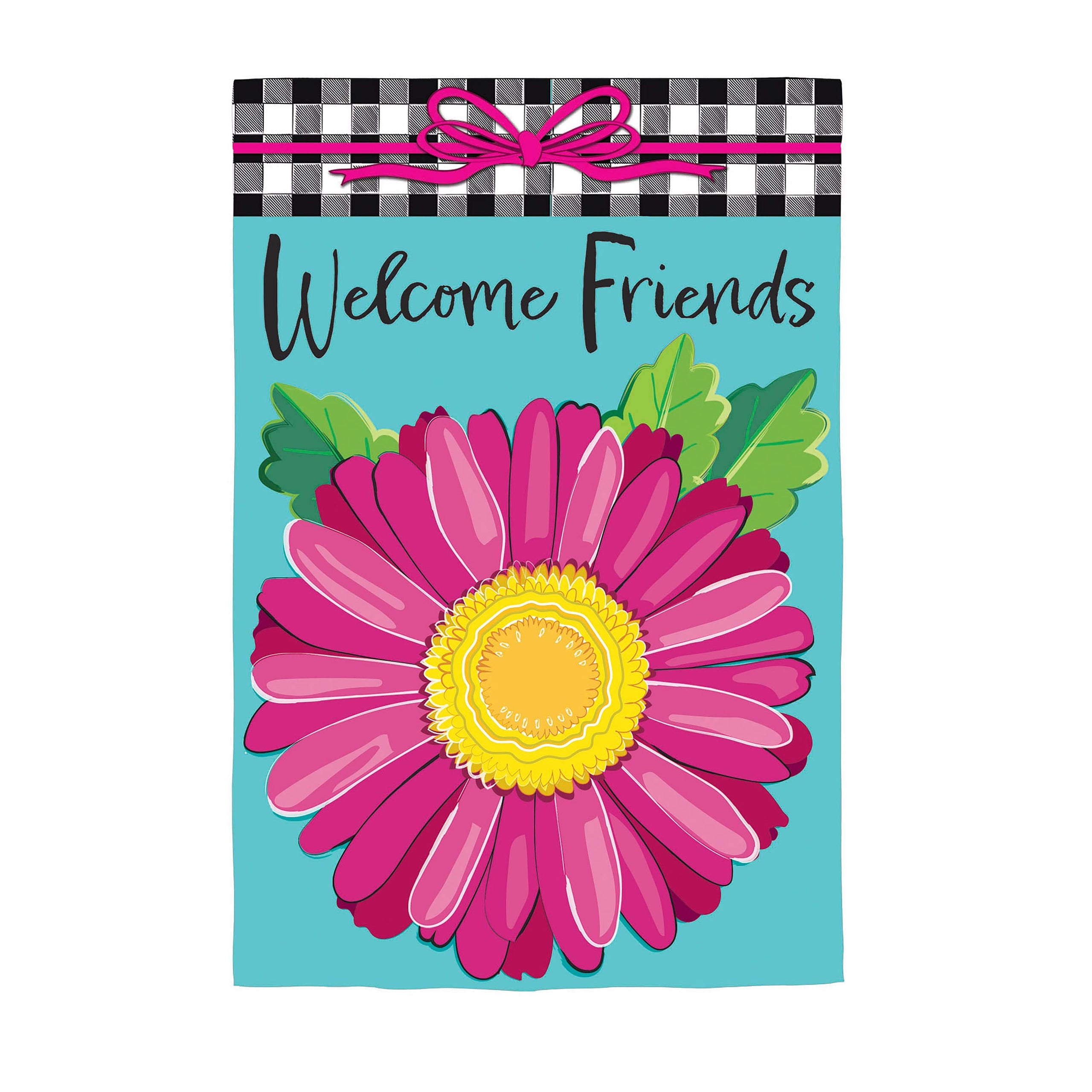 Welcome Friends Daisy Burlap House Flag