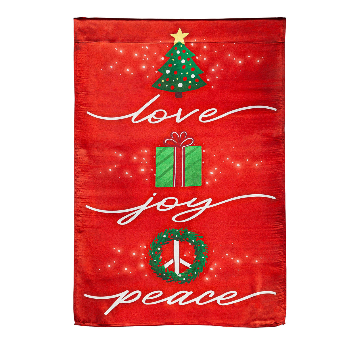 Love, Joy, Peace Lustre House Flag