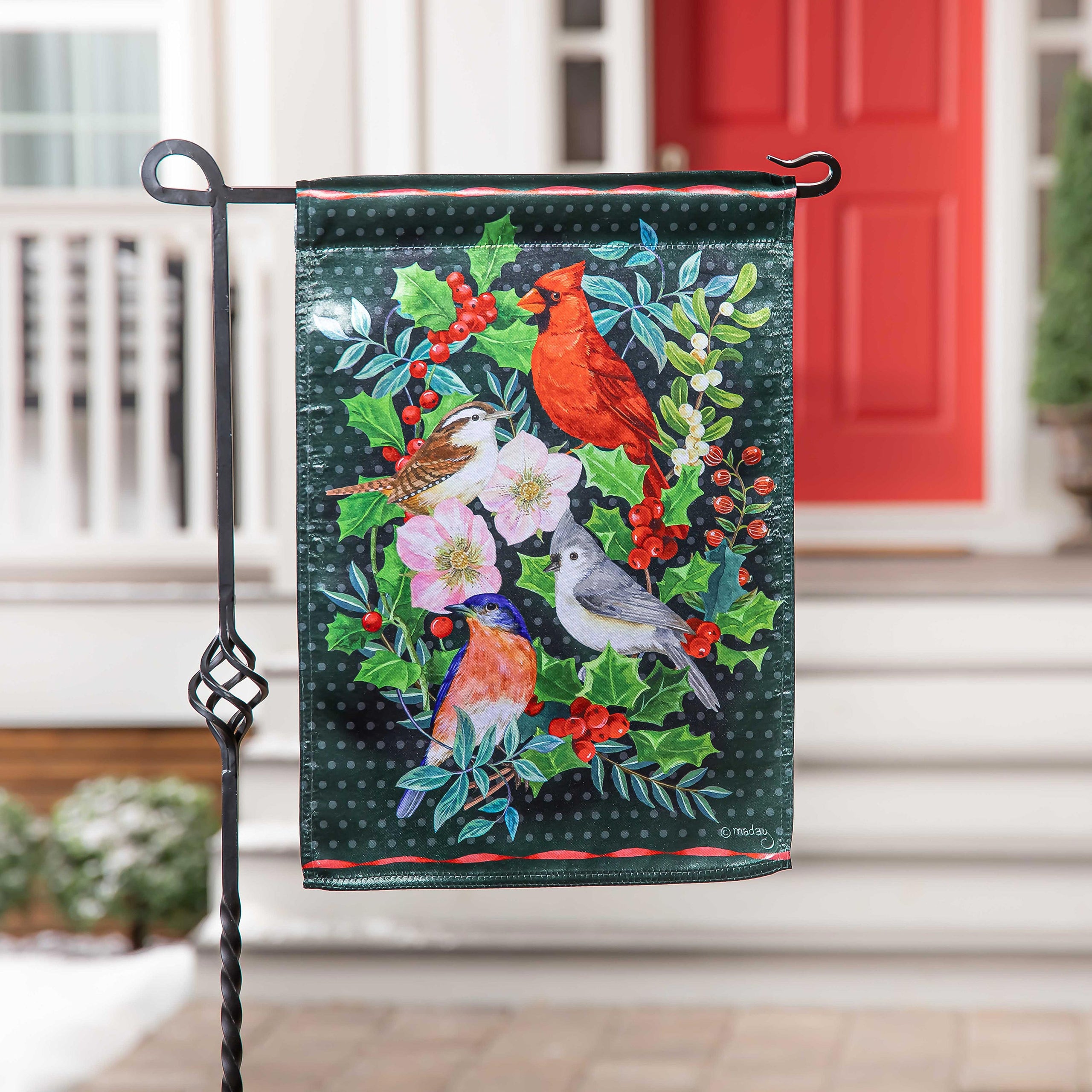 Winter Bird Friends Lustre Garden Flag