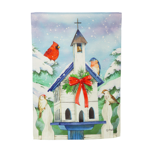 Christmas Birdhouse Suede Garden Flag