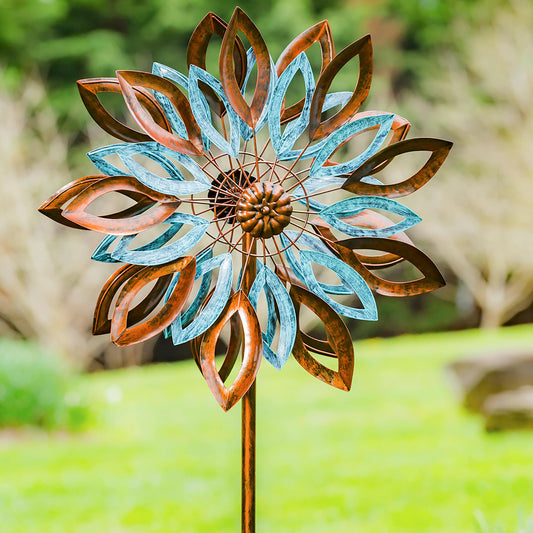 75"H Wind Spinner, Copper and Verdigris Leaves