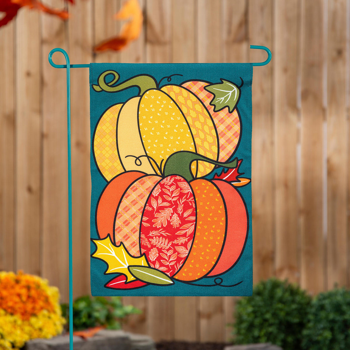 Quilted Pumpkins Burlap Garden Flag