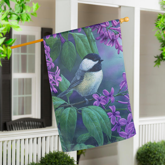 Chickadee on Lilac Suede House Flag